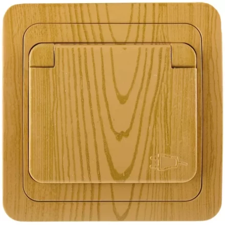 Розетка СВЕТОЗАР "ГАММА" с заземлением, одинарная с крышкой, цвет ольха, 16А/~250В SV-54110-A купить в Нижневартовске