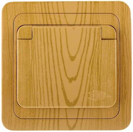 Розетка СВЕТОЗАР "ГАММА" с заземлением, одинарная с крышкой, цвет ольха, 16А/~250В SV-54110-A купить в Нижневартовске