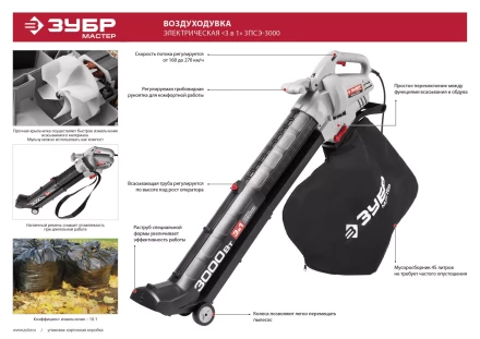 Пылесос садовый (воздуходувка) ЗПСЭ-3000 серия МАСТЕР купить в Нижневартовске