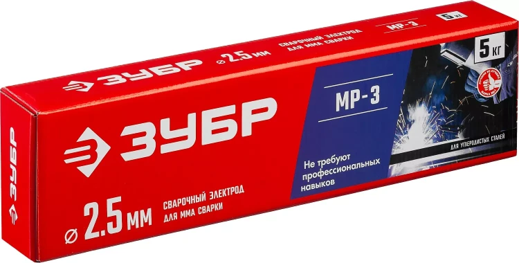 ЗУБР Д 2.5 х 350 мм, 5 кг в коробке, МР-3 рутиловый, электрод сварочный (40015-2.5) купить в Нижневартовске