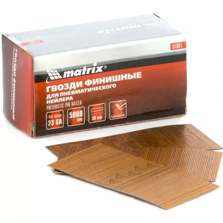 Гвозди финишные шпильки 23GA для пн. нейлера финишного диам. 0,64 мм длина -30 мм,5000 шт MATRIX 57681 купить в Нижневартовске