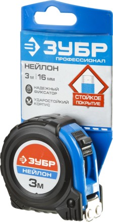 Рулетка ЗУБР &quot;НЕЙЛОН&quot;, нейлоновое покрытие, упрочненное полотно, ударопрочный обрезиненный корпус, 3м/16мм 34056-03-16_z01 купить в Нижневартовске