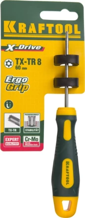 Отвертка KRAFTOOL, Cr-Mo-V сталь, двухкомпонентная противоскользящая рукоятка, TORX Hole, №8x60мм 250077-8-060 купить в Нижневартовске