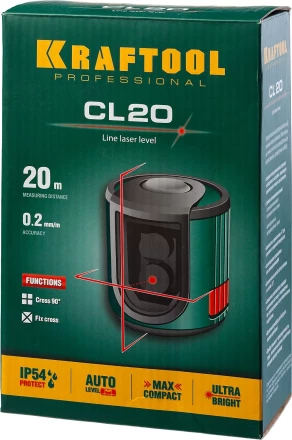 Нивелир лазерный линейный CL 20, сверхъяркий, KRAFTOOL 34700, двухлучевой, 20м, IP54, точн. 0,2 мм/м 34700 купить в Нижневартовске