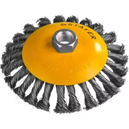 STAYER "PROFESSIONAL". Щетка коническая для УШМ, жгутированная стальная проволока 0,5мм, 125ммхМ14 35135-125