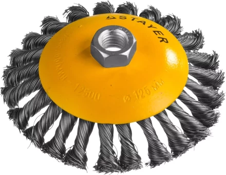 STAYER "PROFESSIONAL". Щетка коническая для УШМ, жгутированная стальная проволока 0,5мм, 125ммхМ14 35135-125 купить в Нижневартовске