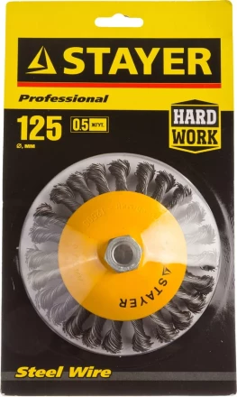 STAYER "PROFESSIONAL". Щетка коническая для УШМ, жгутированная стальная проволока 0,5мм, 125ммхМ14 35135-125 купить в Нижневартовске