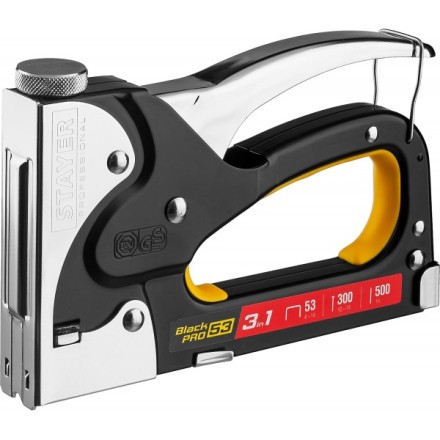 Степлер для скоб &quot;BlackPro 53&quot; 3-в-1: тип 53 (4-14 мм) / 300 (10-14 мм) / 500 (14 мм), STAYER Professional 31507 купить в Нижневартовске