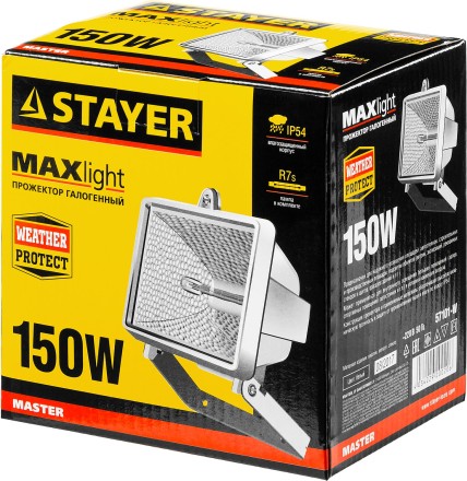 Прожектор STAYER &quot;MASTER&quot; MAXLight галогенный, с дугой крепления под установку, белый, 150Вт 57101-W купить в Нижневартовске