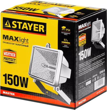 Прожектор STAYER "MASTER" MAXLight галогенный, с дугой крепления под установку, белый, 150Вт 57101-W купить в Нижневартовске