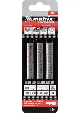 Полотна для электролобзика по дереву 3 шт T101B 75 х 2,5мм HCS MATRIX Professional 78201 купить в Нижневартовске