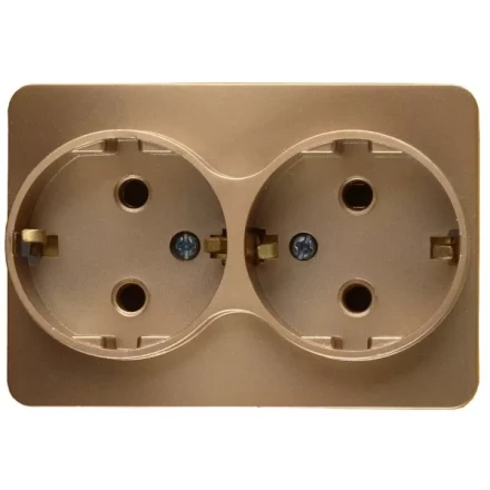 Розетка СВЕТОЗАР "ГАММА" с заземлением, двойная, без вставки и рамки, цвет золотой металлик, 16А/~250В SV-54107-GM купить в Нижневартовске