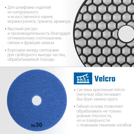 ЗУБР 100 мм, №30, сухое шлифование, алмазный гибкий шлифовальный круг АГШК, Профессионал (29868-030) купить в Нижневартовске