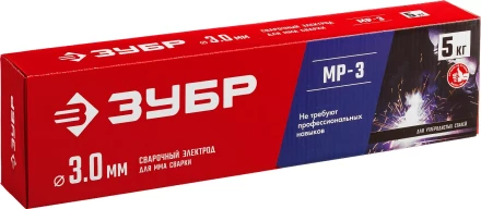 ЗУБР Д 3.0 х 350 мм, 5 кг в коробке, МР-3 рутиловый, электрод сварочный (40015-3.0) купить в Нижневартовске