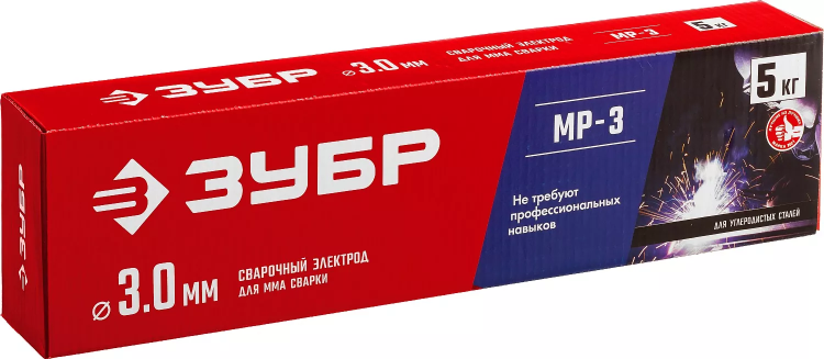 ЗУБР Д 3.0 х 350 мм, 5 кг в коробке, МР-3 рутиловый, электрод сварочный (40015-3.0) купить в Нижневартовске