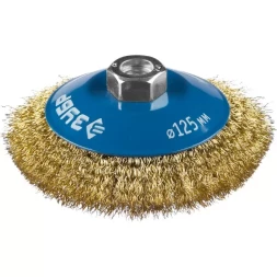 ЗУБР &quot;ПРОФЕССИОНАЛ&quot;. Щетка коническая для УШМ, витая латунированная стальная проволока 0,3мм, 125ммхМ14 35267-125_z02