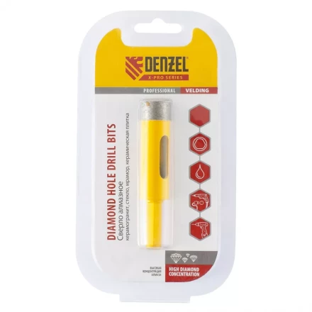 Сверло алмазное по керамограниту 14мм мокрое резание трёх гранный хвостовик DENZEL 72676 купить в Нижневартовске