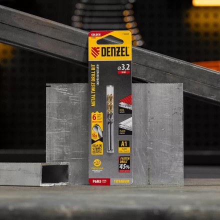 Сверло спиральное по металлу 3,2 x 65мм, Р6М5, Golden Tip, многогранная заточка, 2шт. Denzel 718269 купить в Нижневартовске