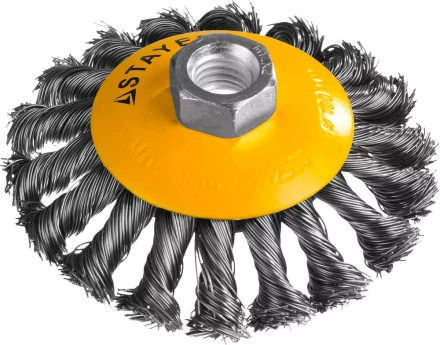 STAYER "PROFESSIONAL". Щетка коническая для УШМ, жгутированная стальная проволока 0,5мм, 100ммхМ14 35135-100 купить в Нижневартовске