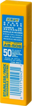 Лезвия OLFA сегментированные из нержавеющей стали, 9х80х0,38мм, 13 сегментов, 50шт OL-AB-50S купить в Нижневартовске