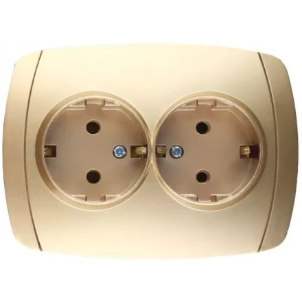 Розетка СВЕТОЗАР "АКЦЕНТ" двойная в сборе, с заземлением, цвет золотой металлик, 16А/~250В SV-54207-GM купить в Нижневартовске