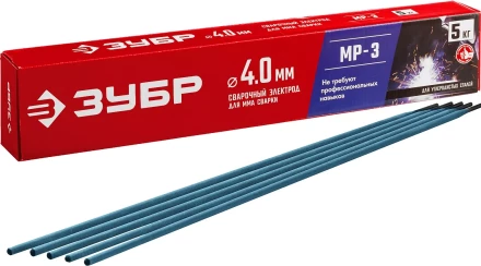 ЗУБР Д 4.0 х 450 мм, 5 кг в коробке МР-3 рутиловый, электрод сварочный (40015-4.0) купить в Нижневартовске