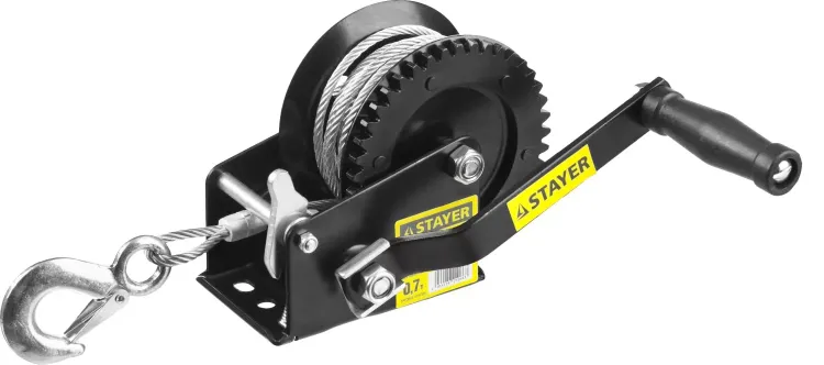Лебедка ручная барабанная STAYER "MASTER", тяговая, тросовая, 0,7т, 8м 43112-0.7 купить в Нижневартовске