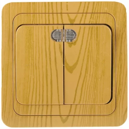 Выключатель СВЕТОЗАР "ГАММА" с подсветкой, двухклавишный, цвет ольха, 10A/~250B SV-54135-A купить в Нижневартовске