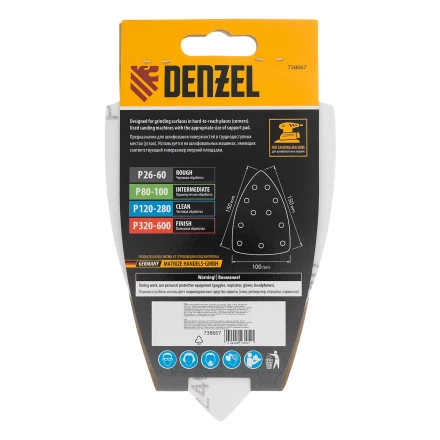 Треугольник абразивный на ворc. подложке под "липучку", перф., P 240, 150х150х100 мм, 5 шт. Denzel 738667 купить в Нижневартовске