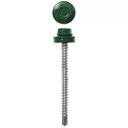 Саморезы ЗУБР "ПРОФЕССИОНАЛ" окраш., RAL 6002 зелен. лист, для крепл. кров. матер. к дерев. обреш., 4.8х35мм, 1800шт 4-300310-48-035-6002