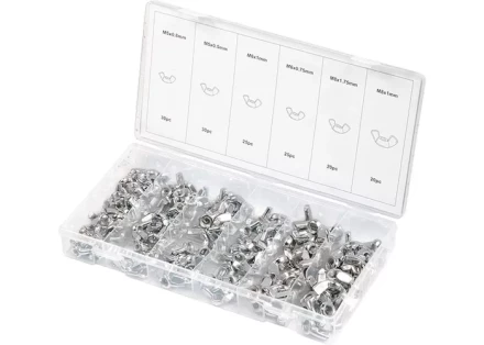 Набор гаек М5х0,5 М5х0,8 М6х0,75 М6х1 М8х1 М8х1,75 мм с "барашком" 150 предметов СИБРТЕХ 47606 купить в Нижневартовске