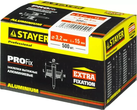 Заклепки PROFIX алюминиевые, 3,2x15мм, 500шт, STAYER Professional 31205-32-15 31205-32-15 купить в Нижневартовске