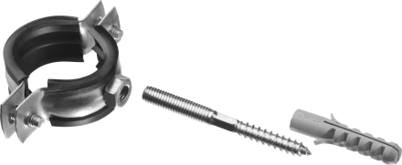 ЗУБР "МАСТЕР". Хомут трубный с гайкой, оцинкованный, в комплекте с сантехнической шпилькой и дюбелем, 1", 1шт 37866-32-36 купить в Нижневартовске