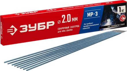 ЗУБР Д 2.0 х 300 мм, 1 кг в коробке, МР-3 рутиловый, электрод сварочный (40011-2.0) купить в Нижневартовске