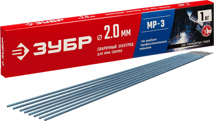ЗУБР Д 2.0 х 300 мм, 1 кг в коробке, МР-3 рутиловый, электрод сварочный (40011-2.0) купить в Нижневартовске