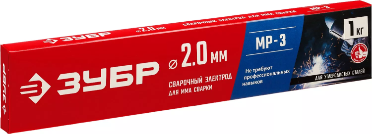 ЗУБР Д 2.0 х 300 мм, 1 кг в коробке, МР-3 рутиловый, электрод сварочный (40011-2.0) купить в Нижневартовске