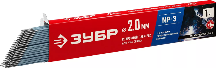 ЗУБР Д 2.0 х 300 мм, 1 кг в коробке, МР-3 рутиловый, электрод сварочный (40011-2.0) купить в Нижневартовске