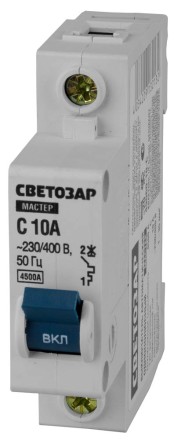 Выключатель СВЕТОЗАР автоматический, 1-полюсный, &quot;С&quot; (тип расцепления), 10 A, 230 / 400 В 49060-10-C купить в Нижневартовске