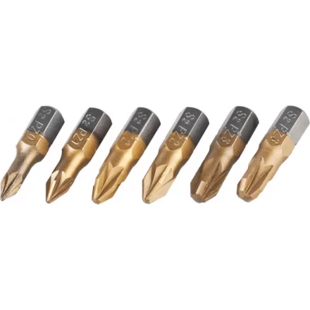 Набор JCB: Биты, хромомолибденовая сталь S2, титановое покрытие, 6 пред.: PZ№ 0,1,2х2шт,3х2шт, 25мм JPL002 купить в Нижневартовске