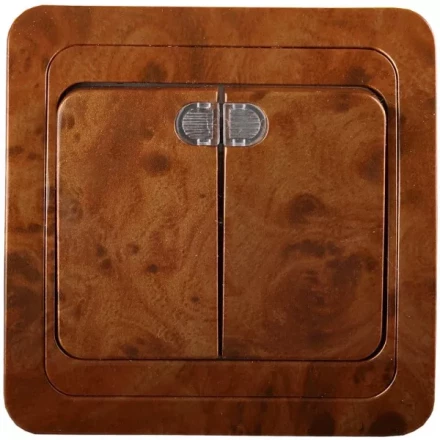 Выключатель СВЕТОЗАР "ГАММА" с подсветкой, двухклавишный, цвет орех, 10A/~250B SV-54135-N купить в Нижневартовске