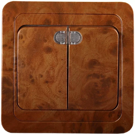 Выключатель СВЕТОЗАР "ГАММА" с подсветкой, двухклавишный, цвет орех, 10A/~250B SV-54135-N купить в Нижневартовске