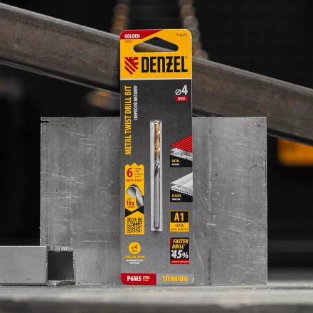 Сверло спиральное по металлу Denzel 4 x 75мм, Р6М5, Golden Tip, многогранная заточка 718272 купить в Нижневартовске