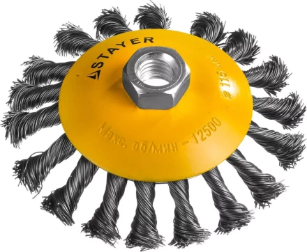 STAYER "PROFESSIONAL". Щетка коническая для УШМ, жгутированная стальная проволока 0,5мм, 115ммхМ14 35135-115 купить в Нижневартовске