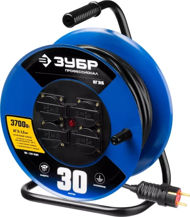 Удлинитель на катушке "КГ 315", 30 м, 3700 Вт, 4 гнезда, IP44, КГ 3х1,5 кв мм, ЗУБР 55080-30 купить в Нижневартовске