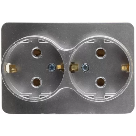 Розетка СВЕТОЗАР "ГАММА" с заземлением, двойная, без вставки и рамки, цвет светло-серый металлик, 16А/~250В SV-54107-SM купить в Нижневартовске