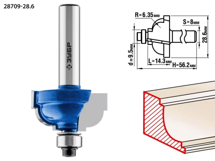 ЗУБР 28.6 x 16 мм, радиус 6.3 мм, фреза кромочная калевочная №7, Профессионал (28709-28.6) купить в Нижневартовске