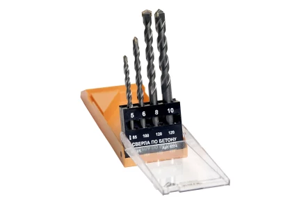 Набор сверл для бетона Ф5;6;8;10 мм 4 штуки пластиковый футляр Энкор 9374 купить в Нижневартовске