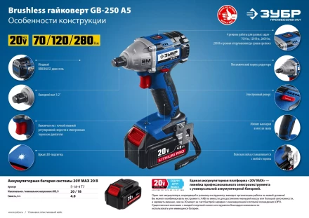 Ударный гайковерт аккумуляторный BL-motor 2 АКБ GB-250 A5 серия ПРОФЕССИОНАЛ купить в Нижневартовске