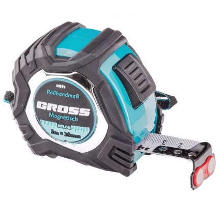 Рулетка Magnetisch 5 м х 25 мм обрезиненный корпус автоматическая фиксация Нейлоновое покрытиеытие зацеп с магнитом Gross 32572 купить в Нижневартовске