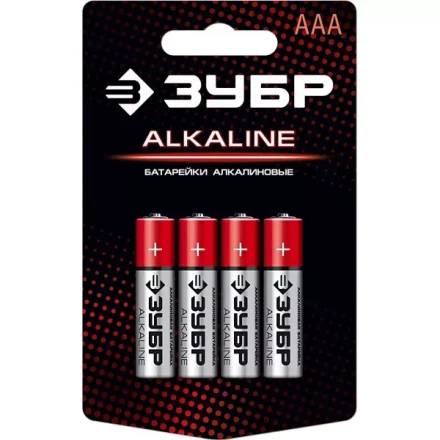 Батарейка "ЗУБР" "ALCALINE" щелочная (алкалиновая), "AAA", 1,5В, 4шт 59221-4C купить в Нижневартовске